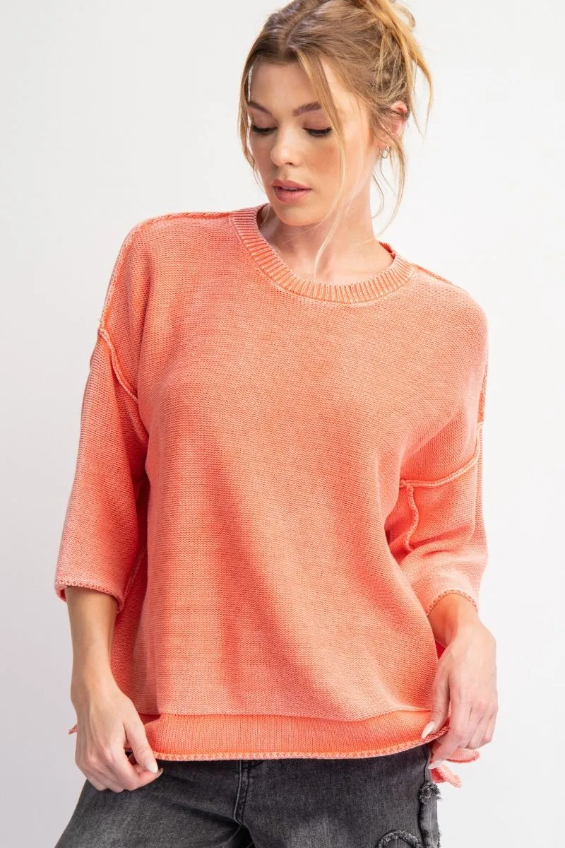 Orange Mineral Washed Sweater Top