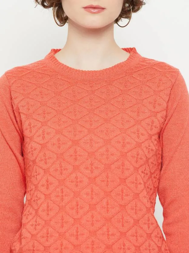 Orange round neck full sleeves sweater