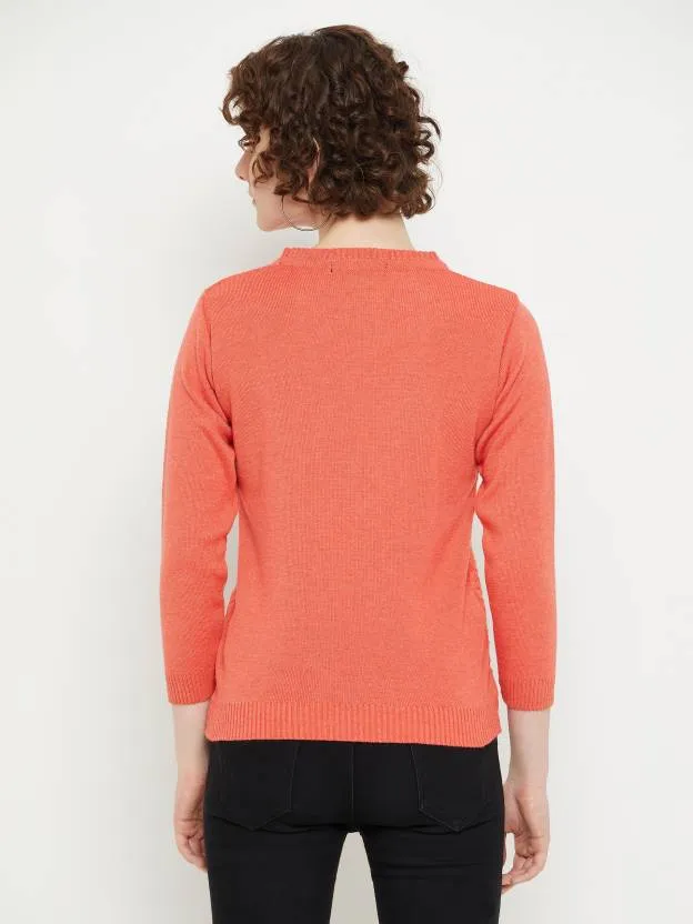 Orange round neck full sleeves sweater