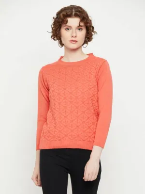 Orange round neck full sleeves sweater