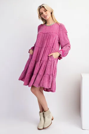 Orchid Mineral Washed Tiered Dress