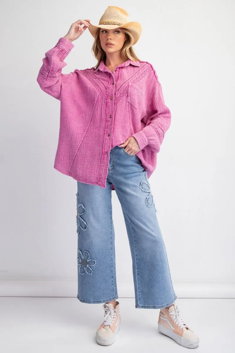 Orchid Washed Crochet Cotton Top