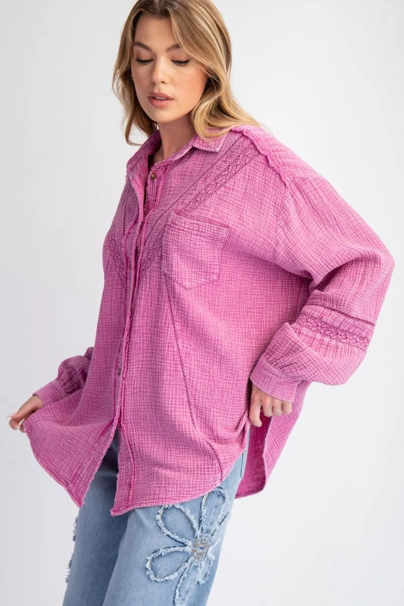 Orchid Washed Crochet Cotton Top