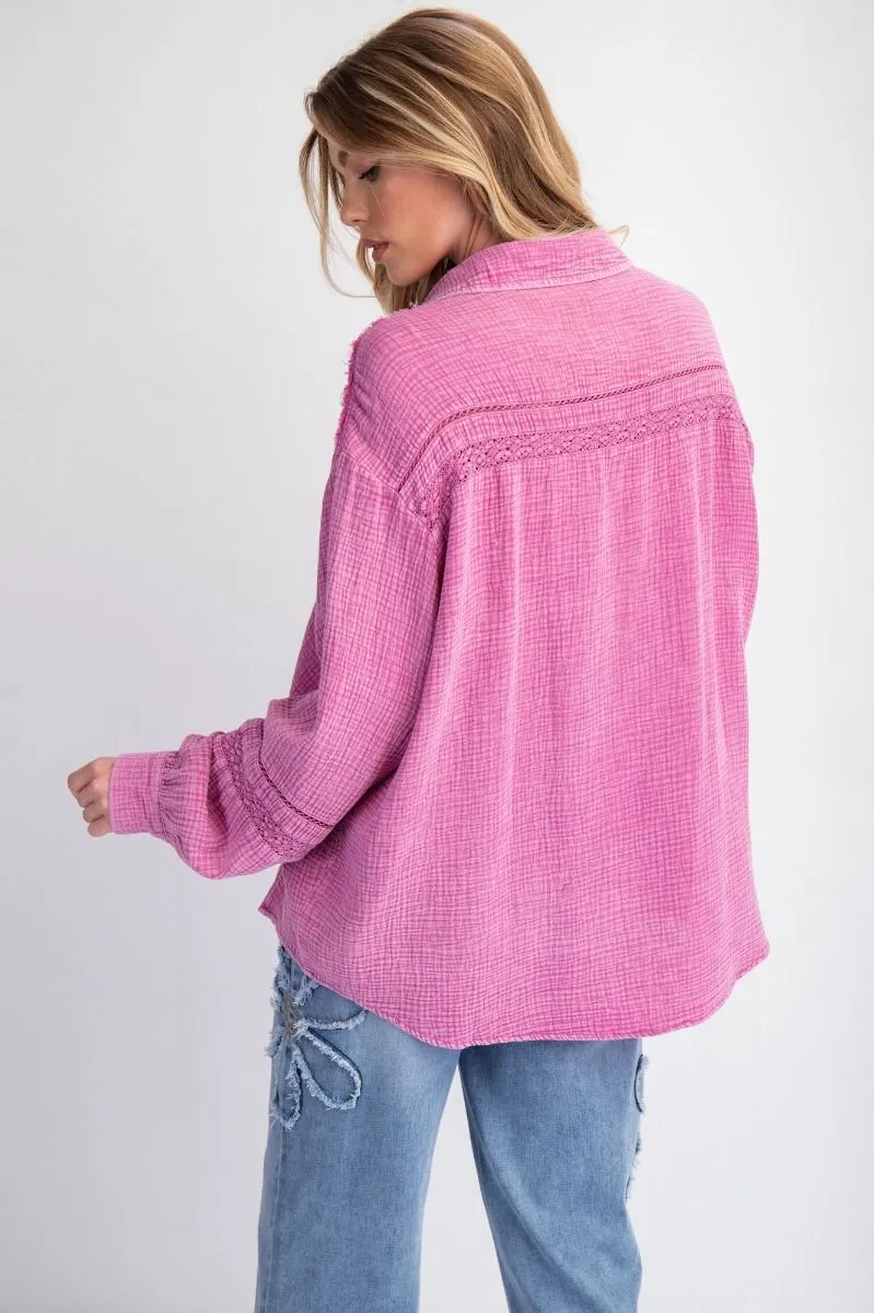 Orchid Washed Crochet Cotton Top