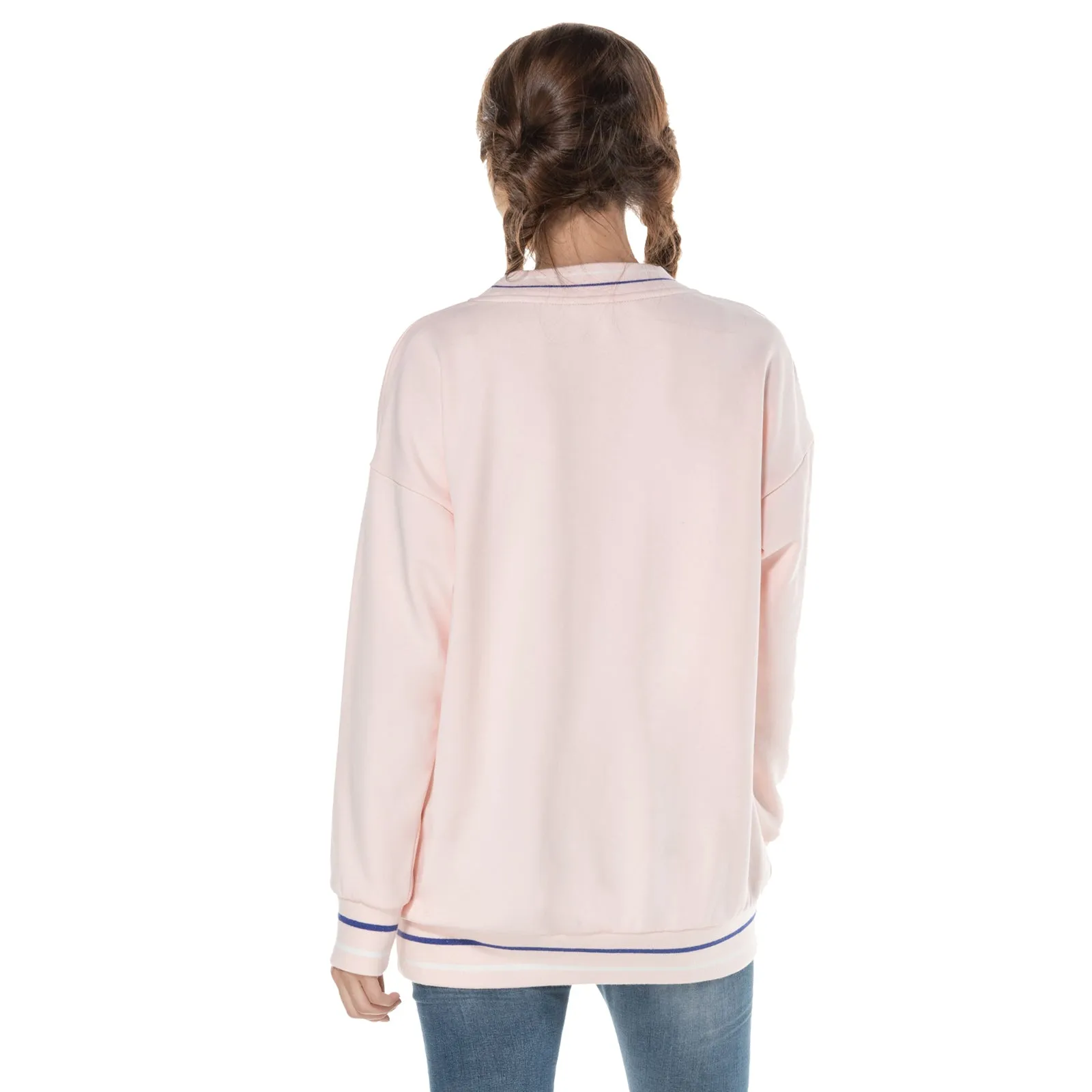 Oversize Womens Cotton French Terry Stretch Round Neck Sweatshirt Ladies Jumper Sweater S M L XL Pink Black Navy