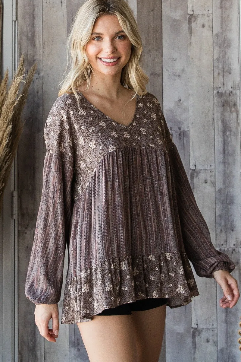 Oversized Empire Peasant Floral Top