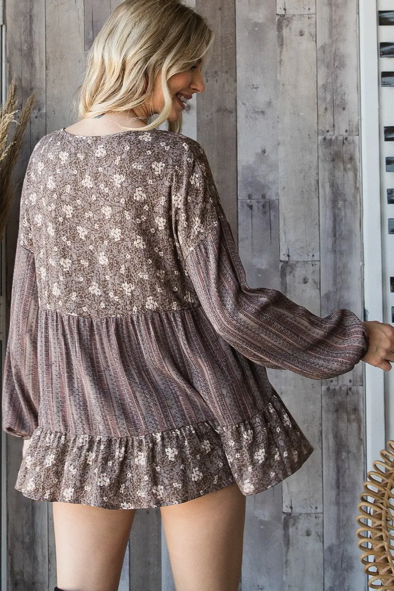 Oversized Empire Peasant Floral Top