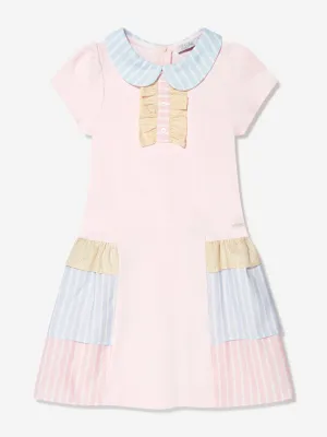 Patachou Girls Jersey Dress With Striped Trim in Pink