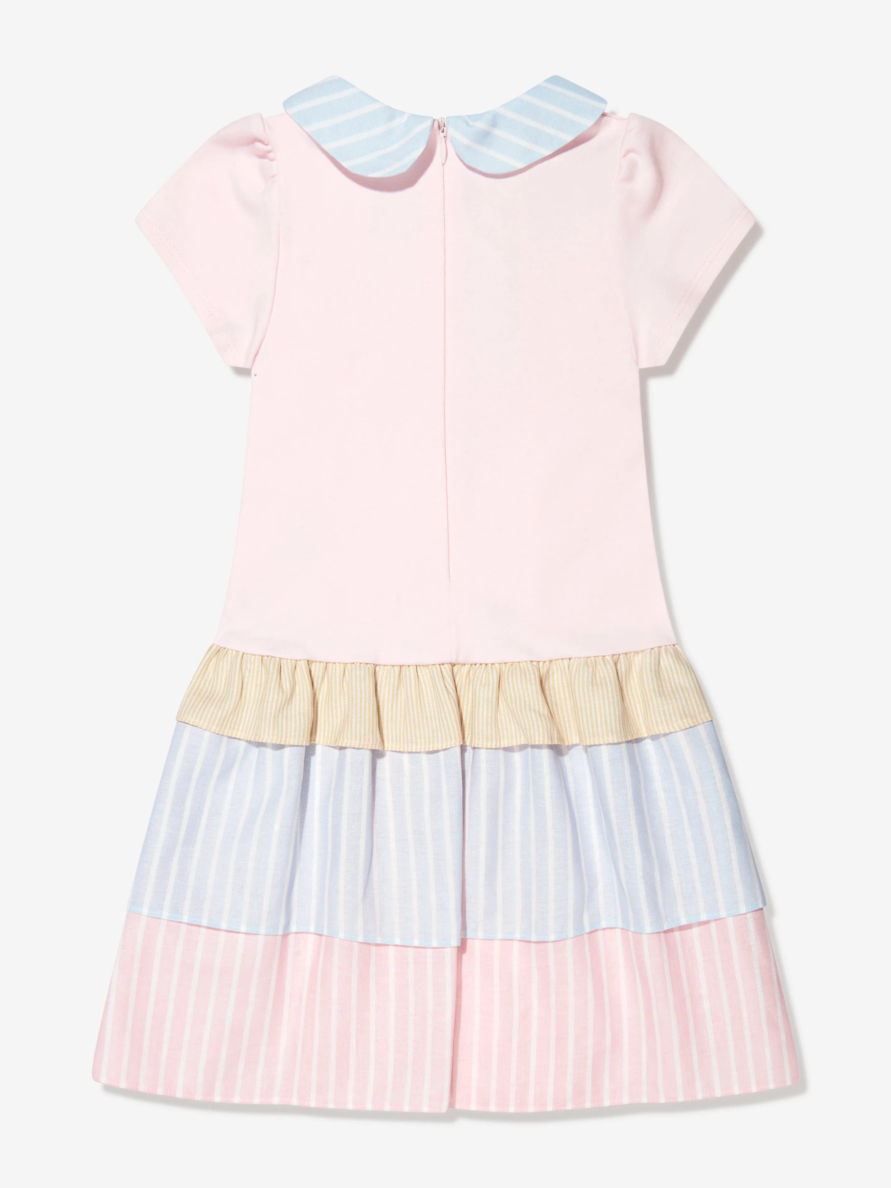 Patachou Girls Jersey Dress With Striped Trim in Pink