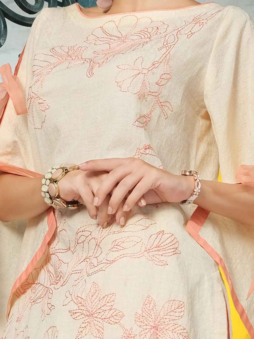 Peach Cotton/Dobby Net Tunic - AL-LK-720