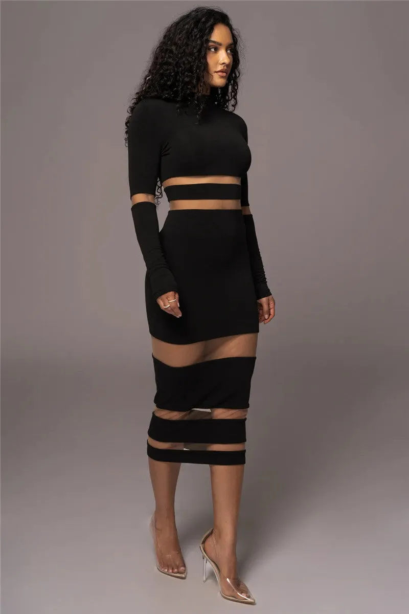 Phyllis Patchwork Bodycon Sexy Midi Dress