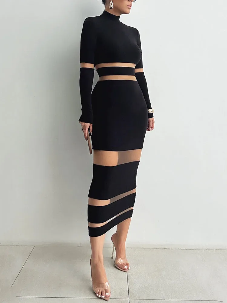 Phyllis Patchwork Bodycon Sexy Midi Dress