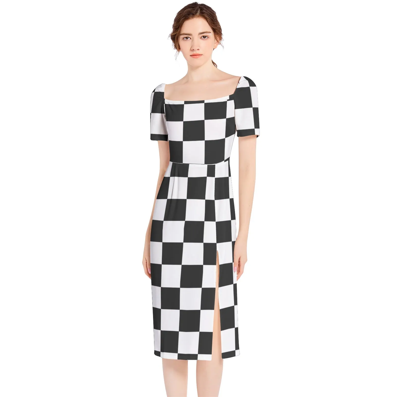 Piebald Pixels Split Thigh Midi Bodycon Dress