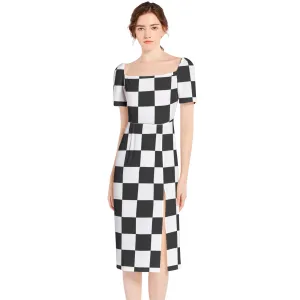 Piebald Pixels Split Thigh Midi Bodycon Dress