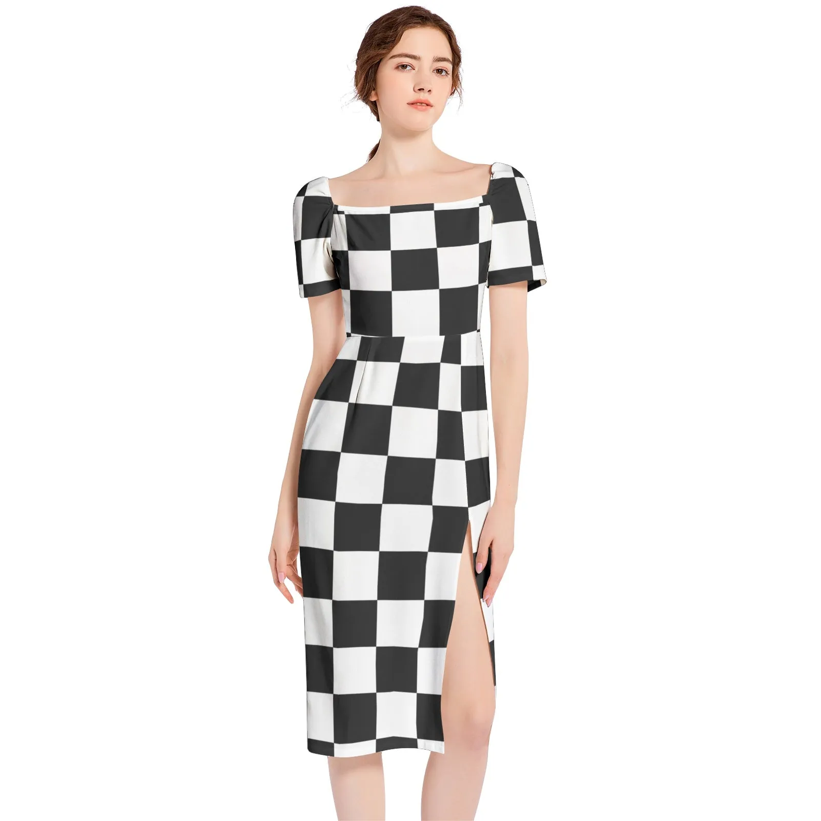 Piebald Pixels Split Thigh Midi Bodycon Dress