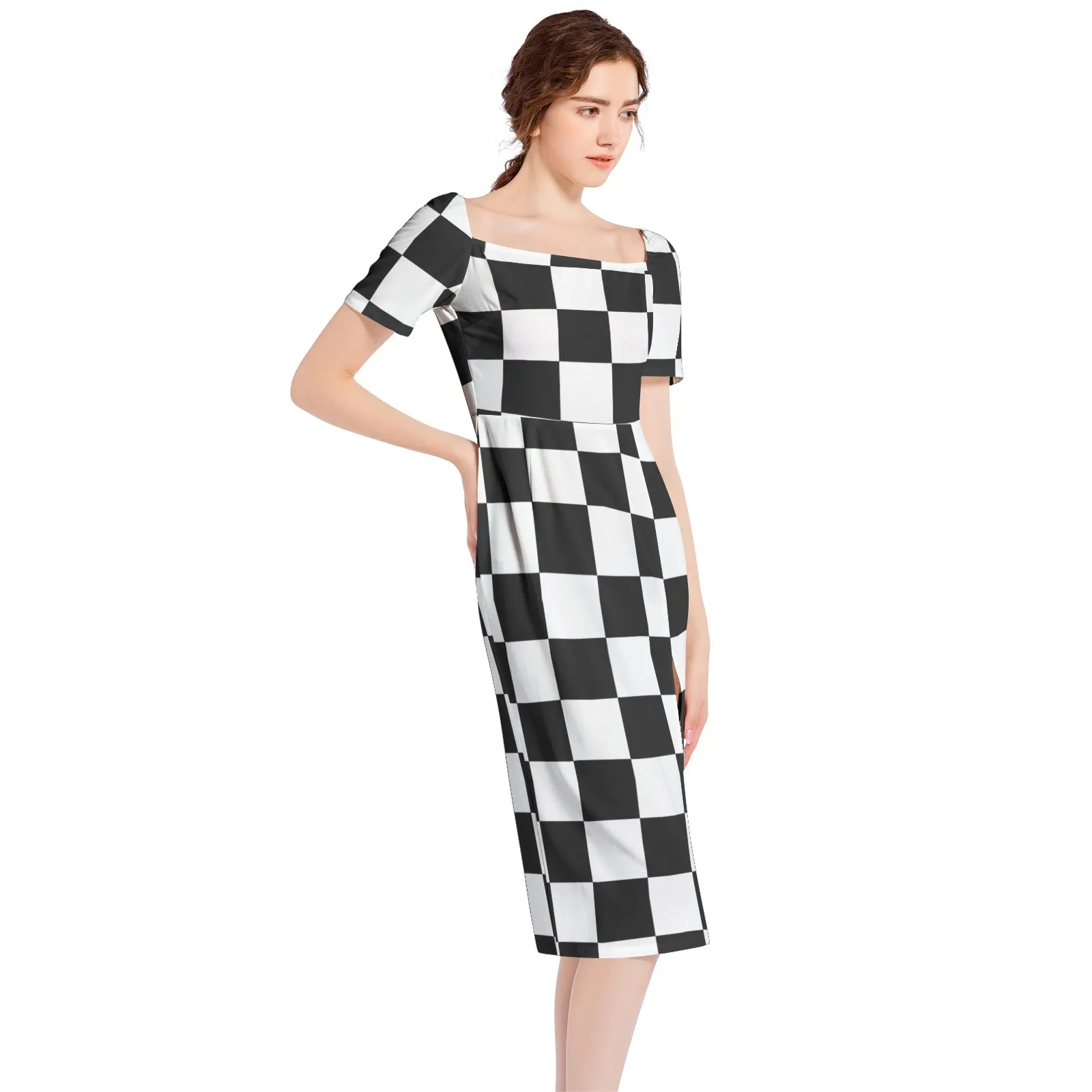 Piebald Pixels Split Thigh Midi Bodycon Dress