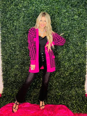 Pink & Black Houndstooth Jacket/Cardigan