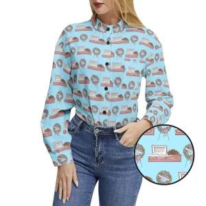 Pink Casket & Rose Easel on Light Blue - Long Sleeve Blouse