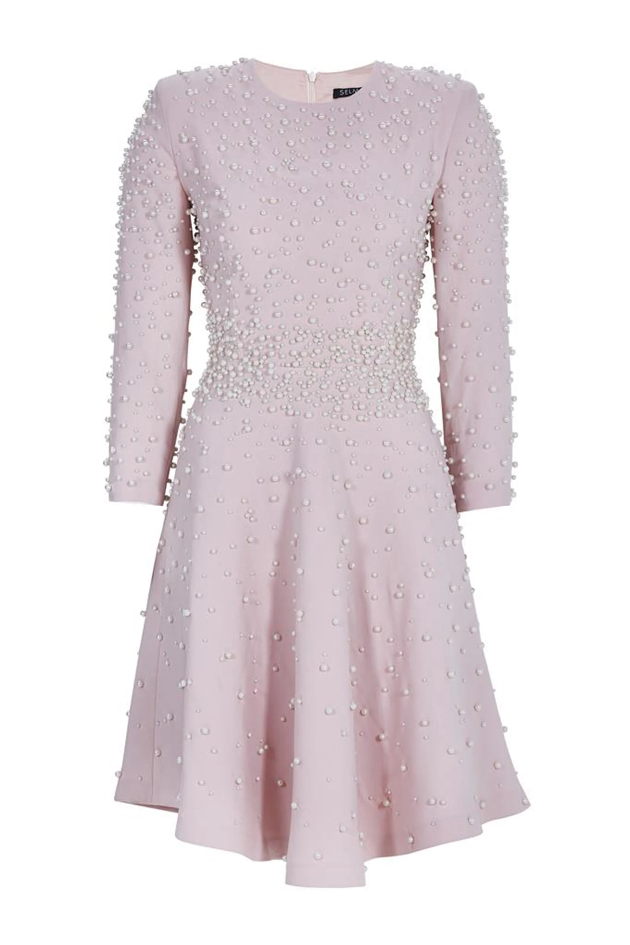 Pink Crew-Neck, Long-Sleeved, Mini Dress
