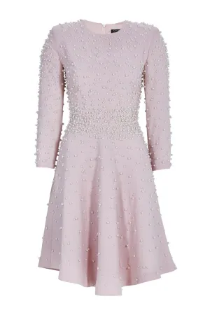 Pink Crew-Neck, Long-Sleeved, Mini Dress