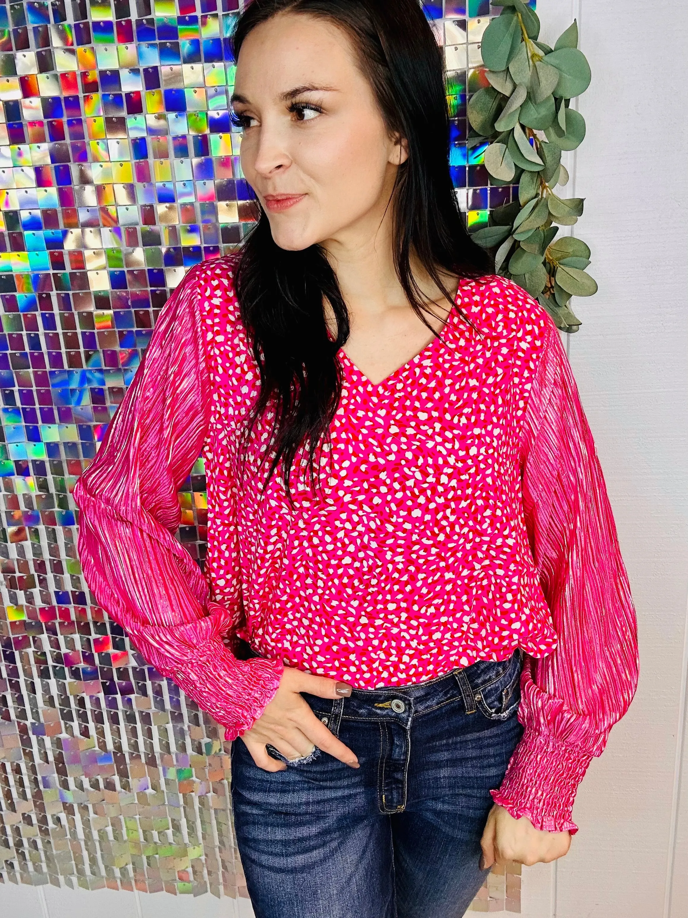 Pink Leo Shimmer Sleeve Blouse