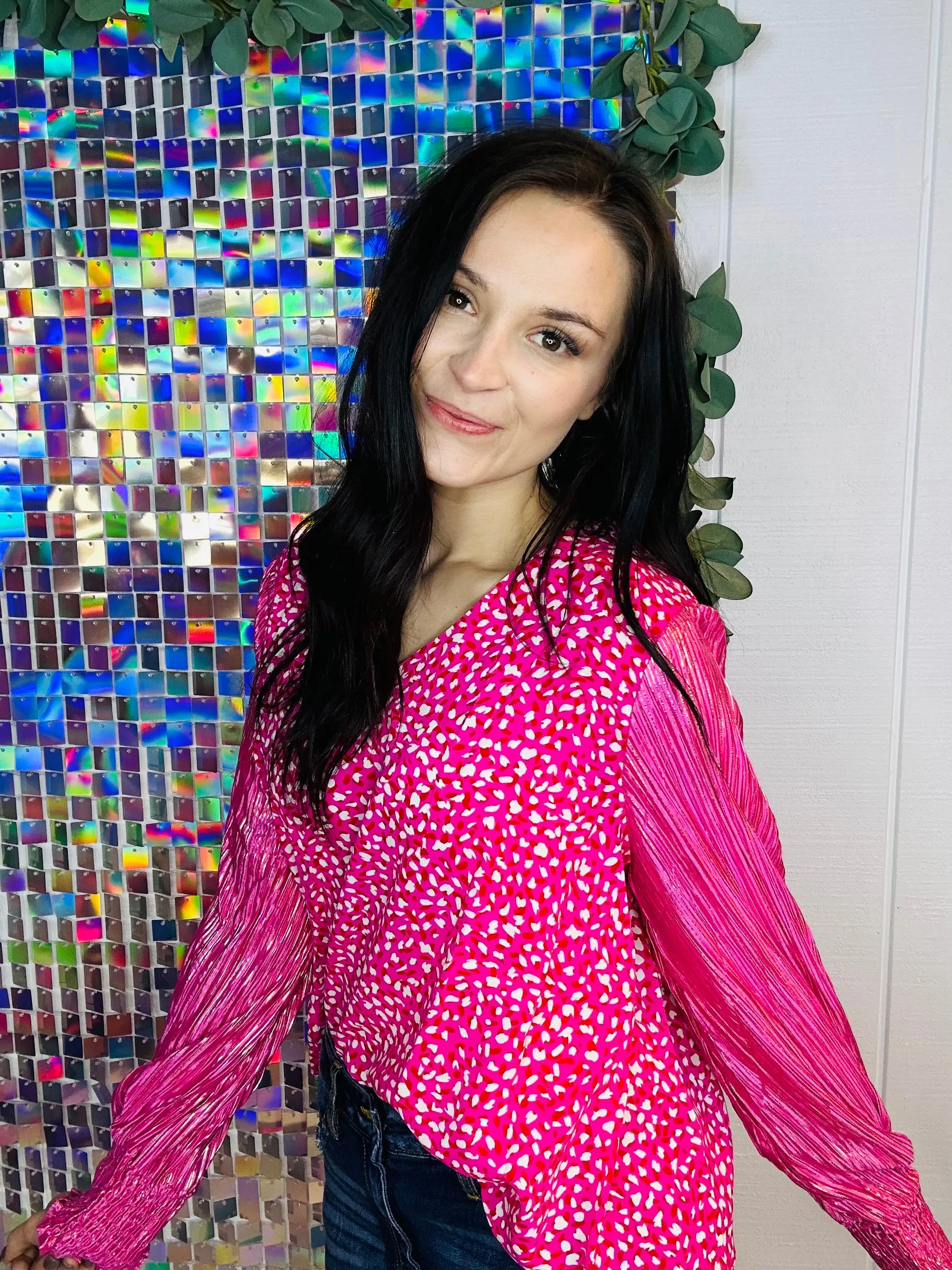 Pink Leo Shimmer Sleeve Blouse