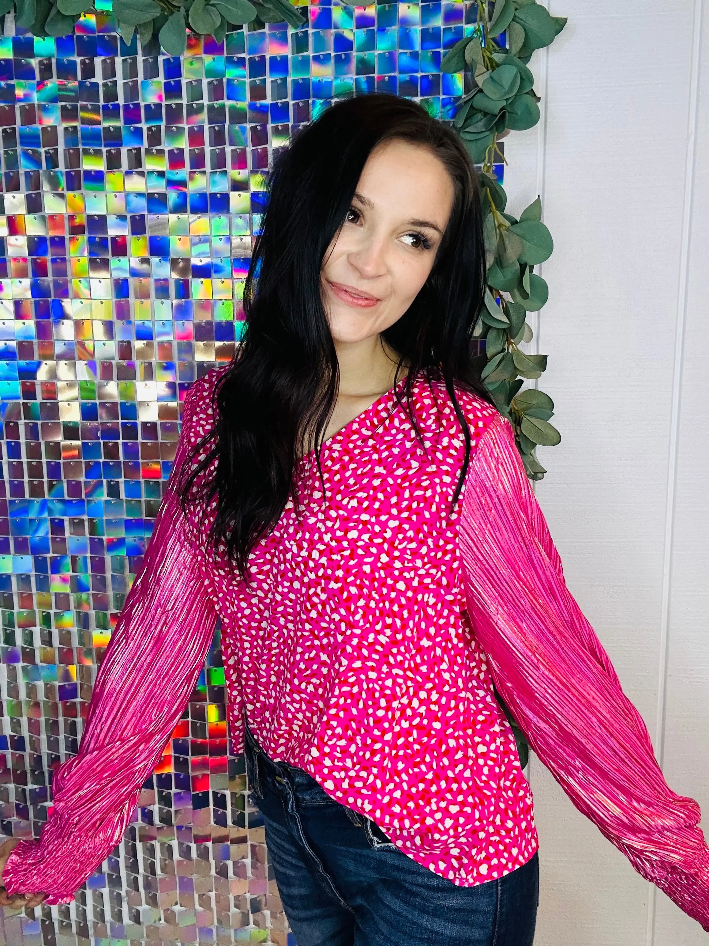 Pink Leo Shimmer Sleeve Blouse