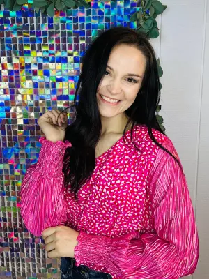 Pink Leo Shimmer Sleeve Blouse