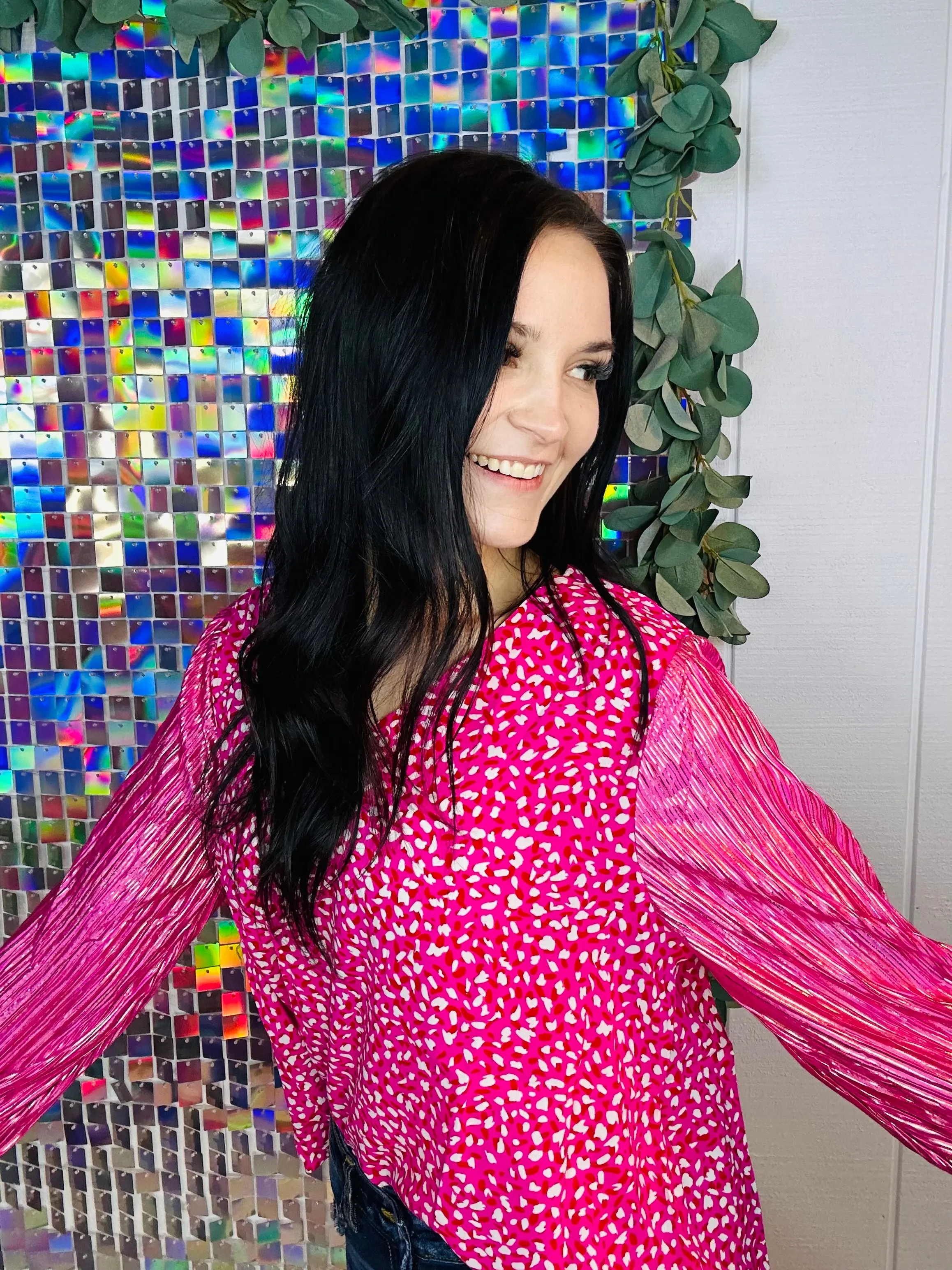 Pink Leo Shimmer Sleeve Blouse