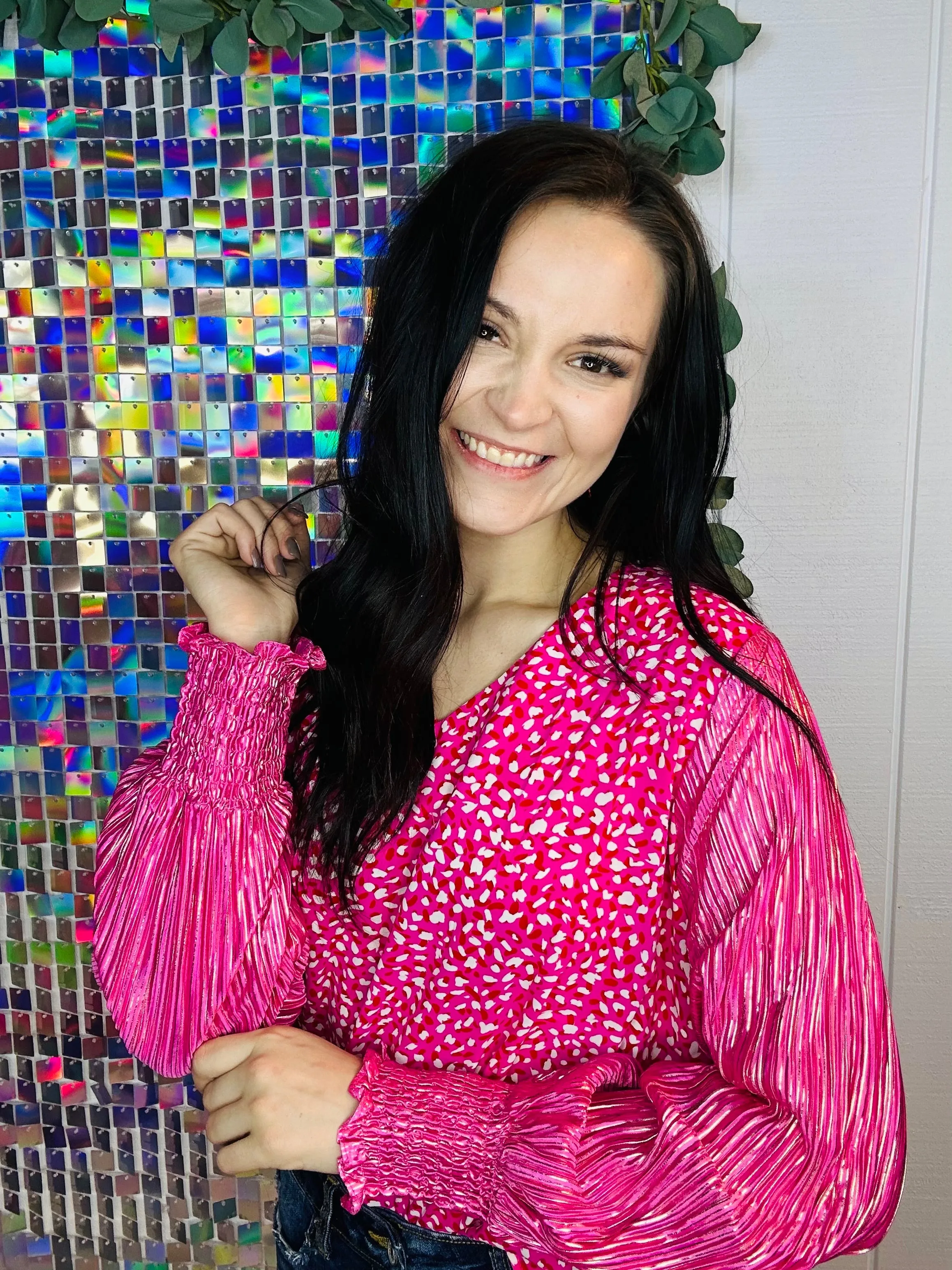 Pink Leo Shimmer Sleeve Blouse