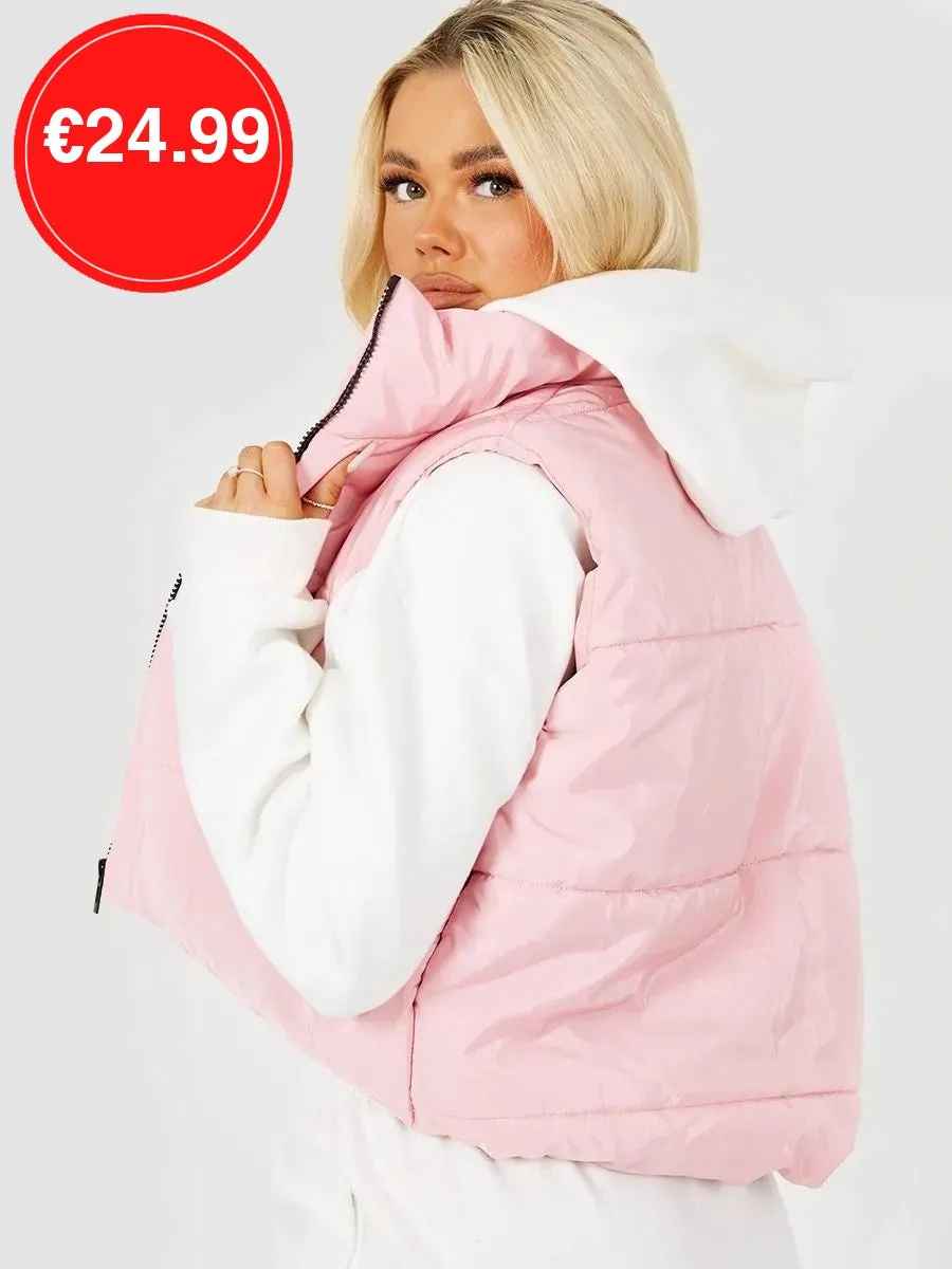 Pink Padded Puffer Cropped Gilet