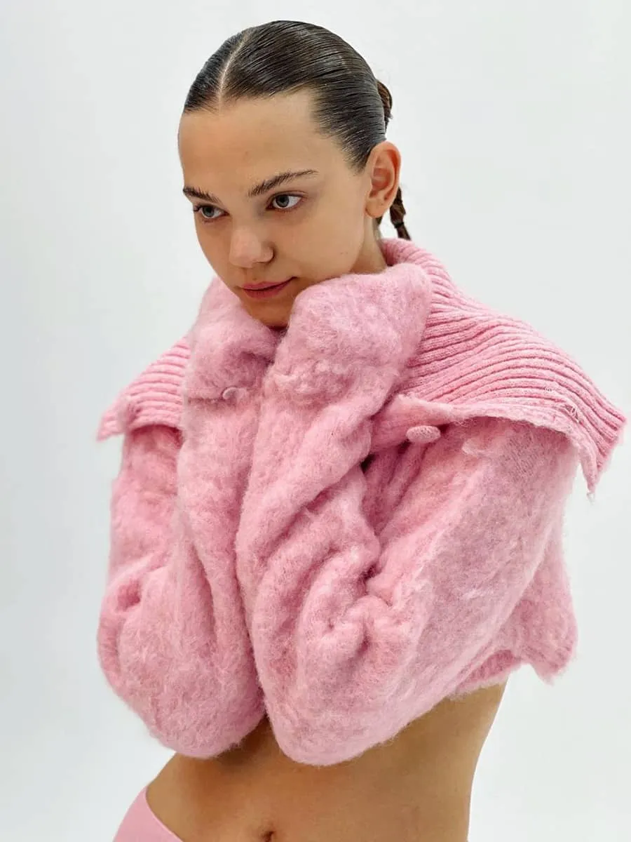 Pink Short Crop Top Turtleneck Sweater
