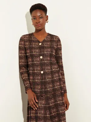 Plaid Button-Front Knit Jacket