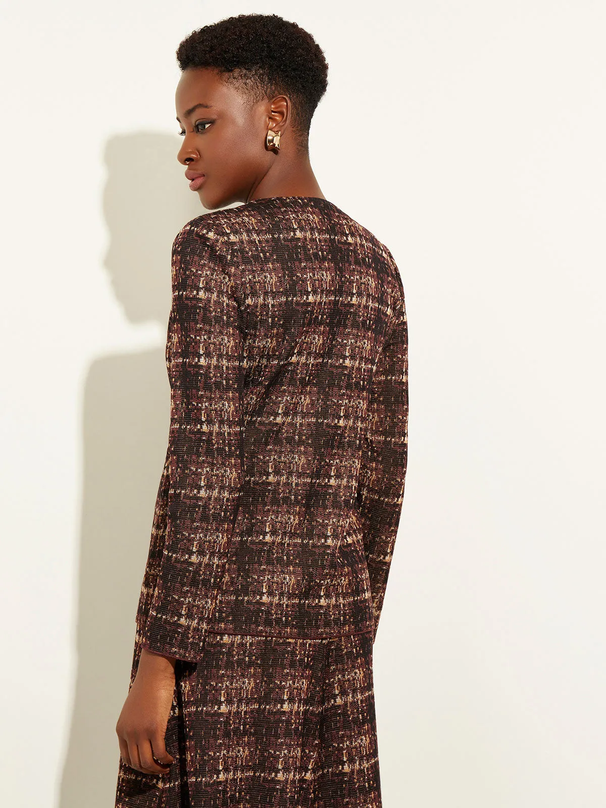 Plaid Button-Front Knit Jacket