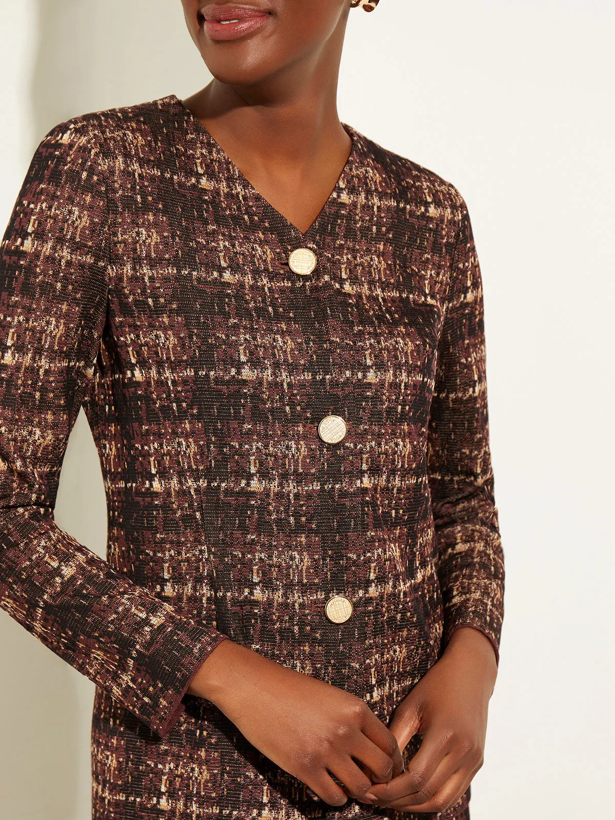Plaid Button-Front Knit Jacket