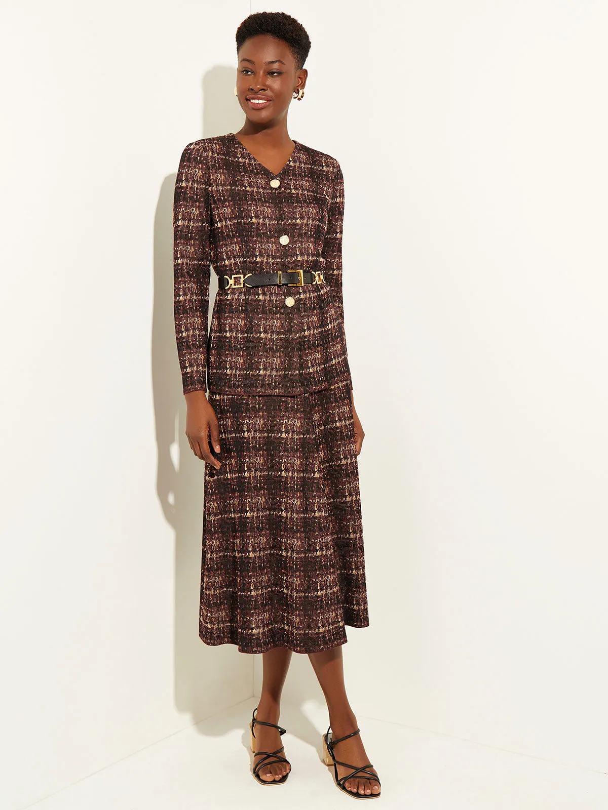 Plaid Button-Front Knit Jacket