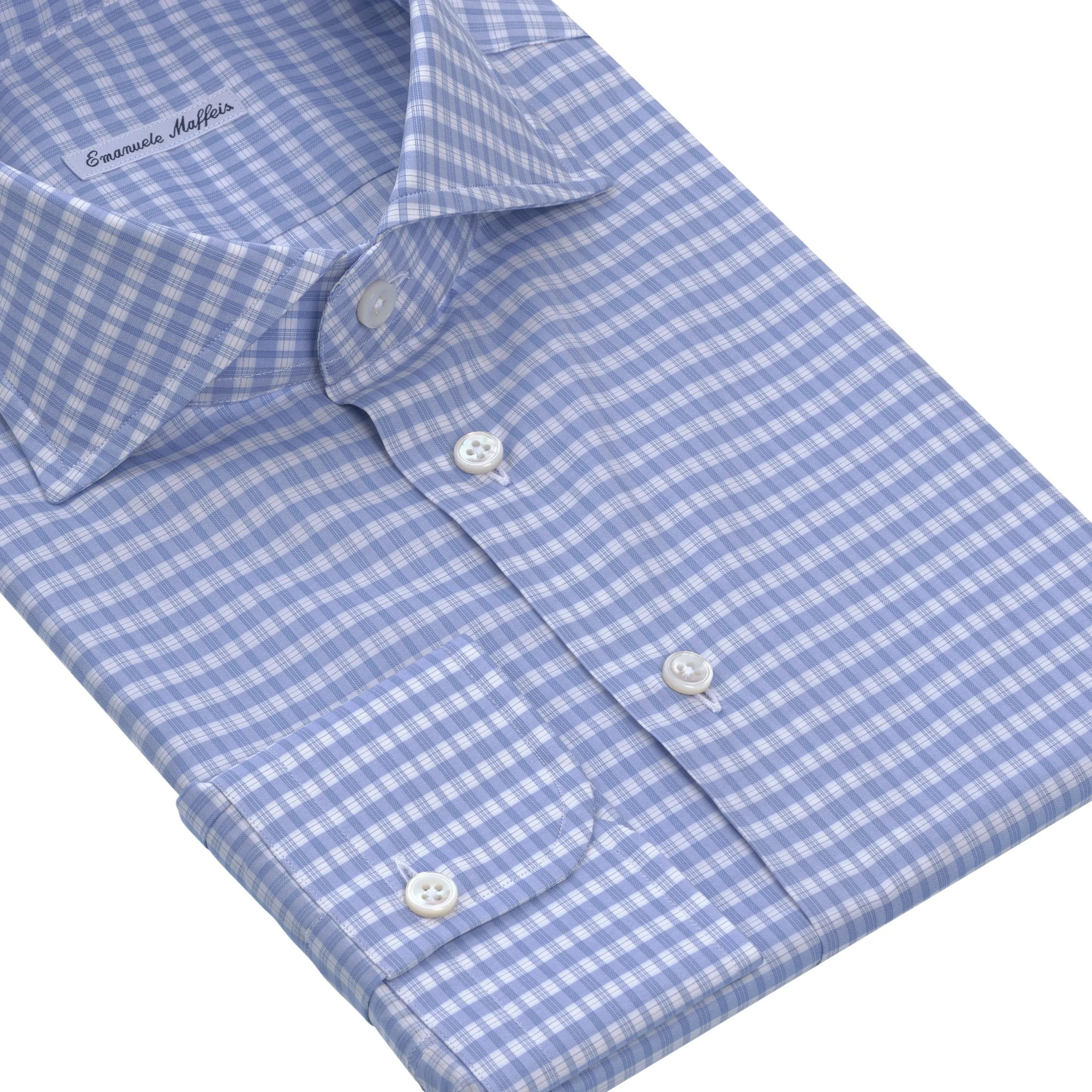 Plaid Cotton Shirt in Light Blue and White