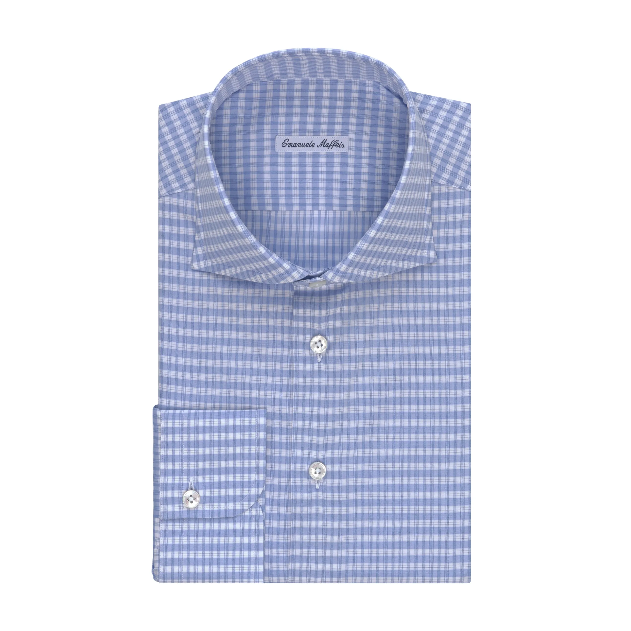 Plaid Cotton Shirt in Light Blue and White