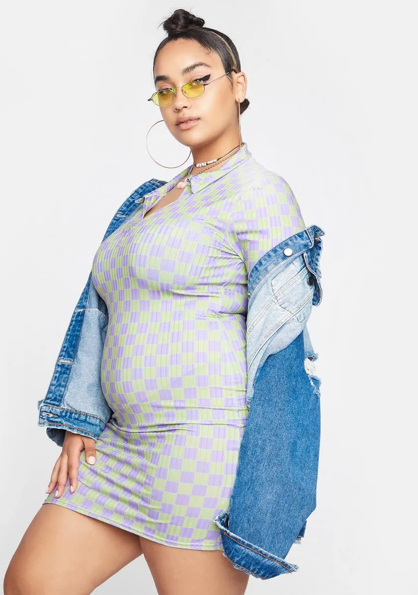 Plus Checkerboard Polo Dress