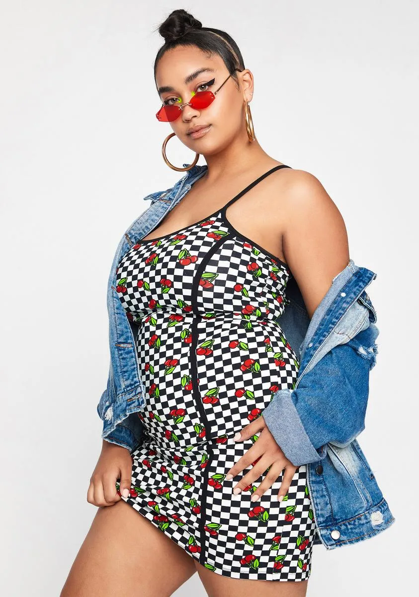 Plus Cherry Checkerboard Dress