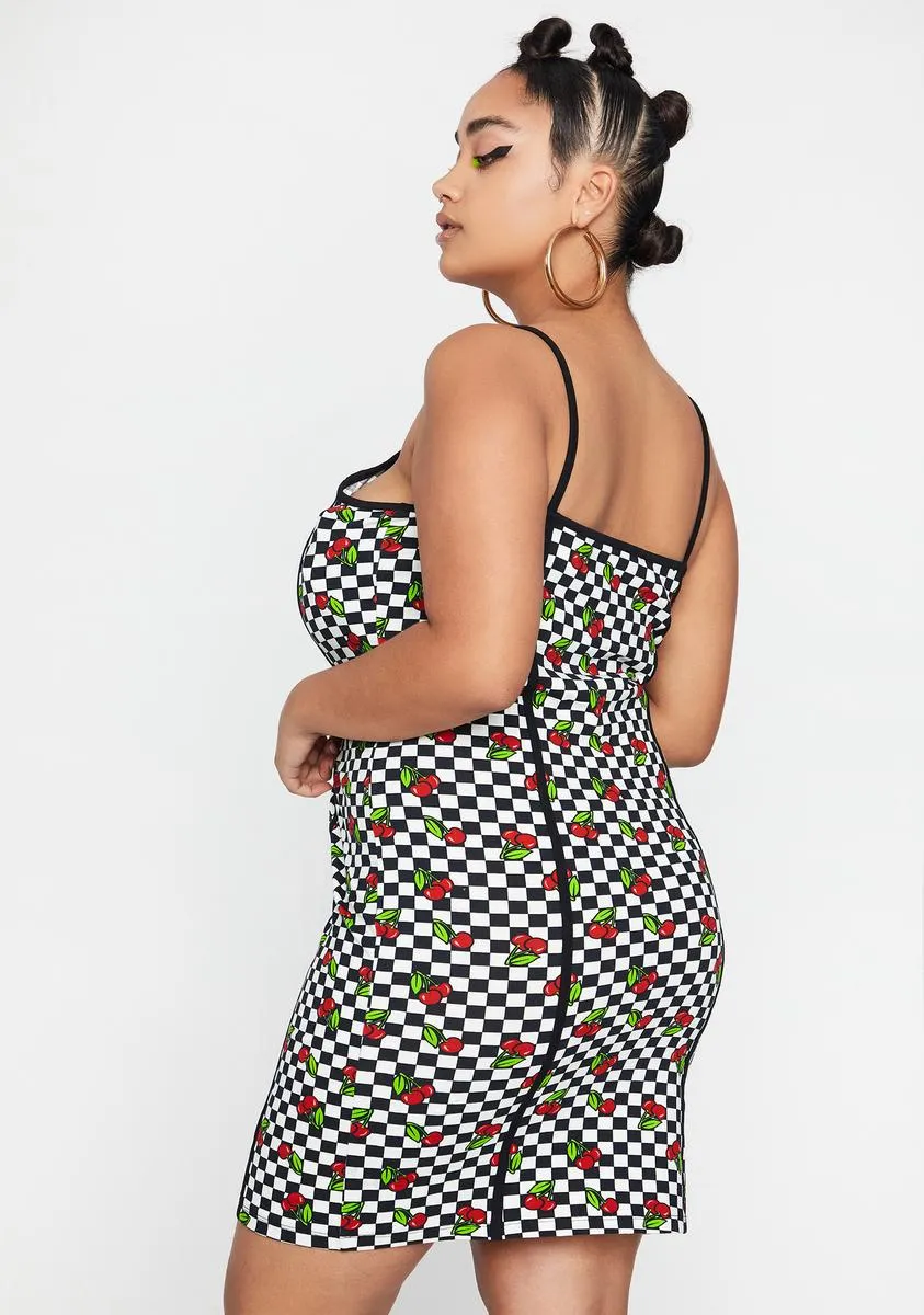 Plus Cherry Checkerboard Dress