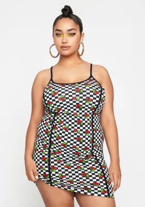 Plus Cherry Checkerboard Dress