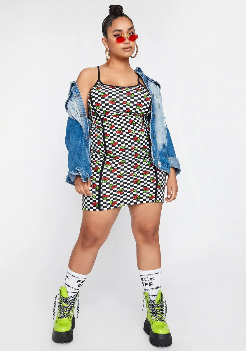Plus Cherry Checkerboard Dress