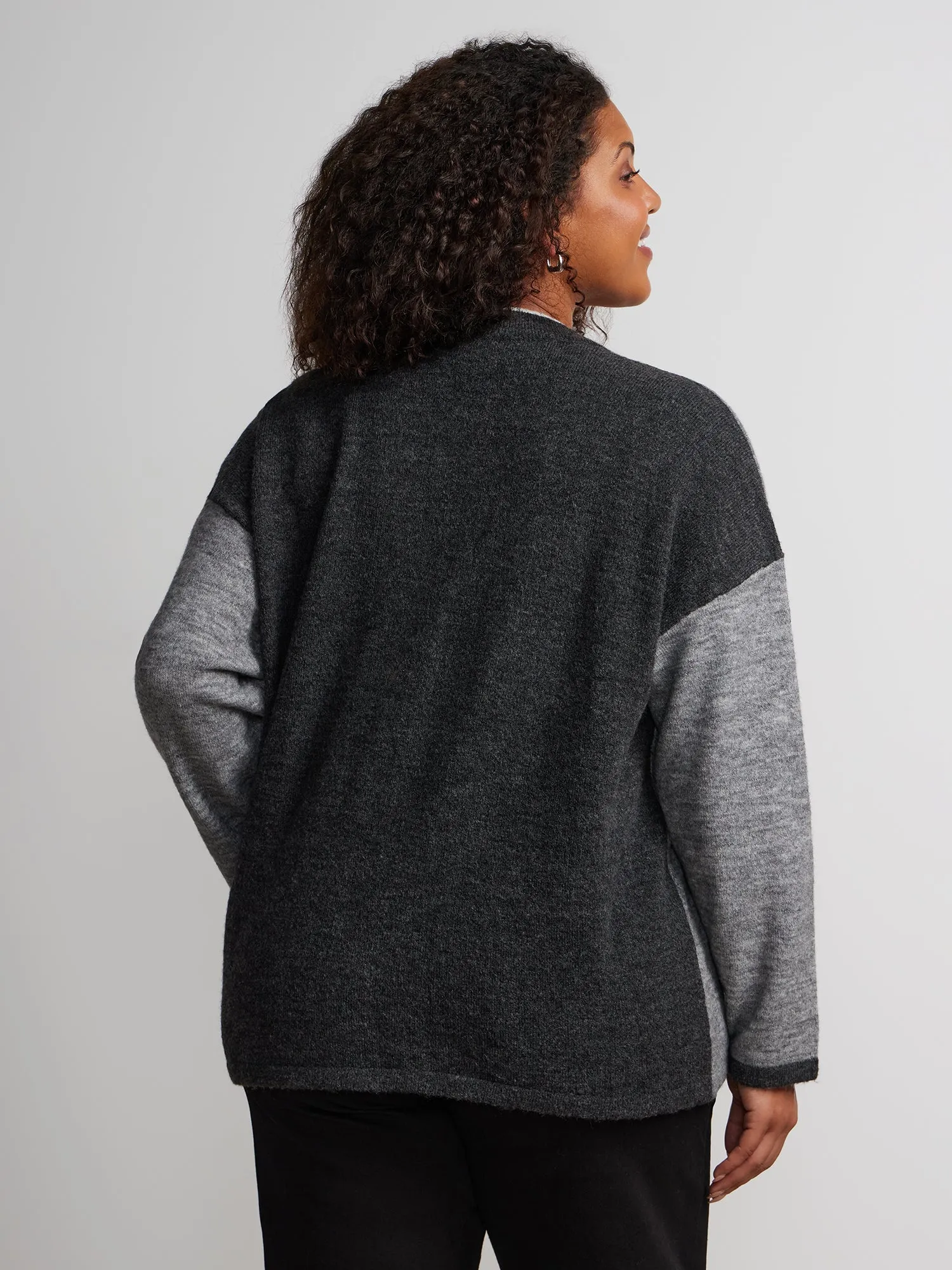 Plus Long Sleeve Tipped Colorblock Sweater