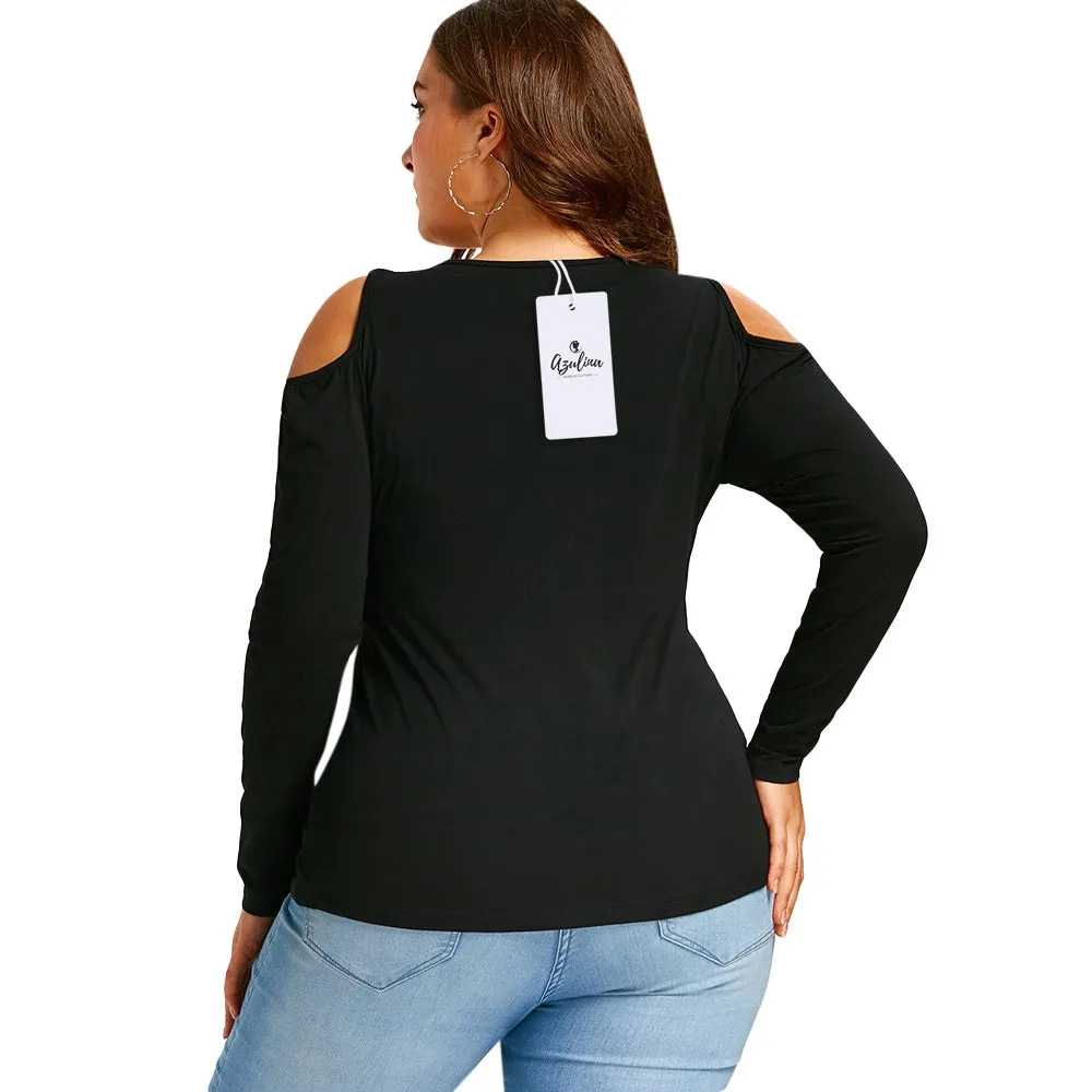 Plus Size Lace Up Cold Shoulder T-shirt 9575