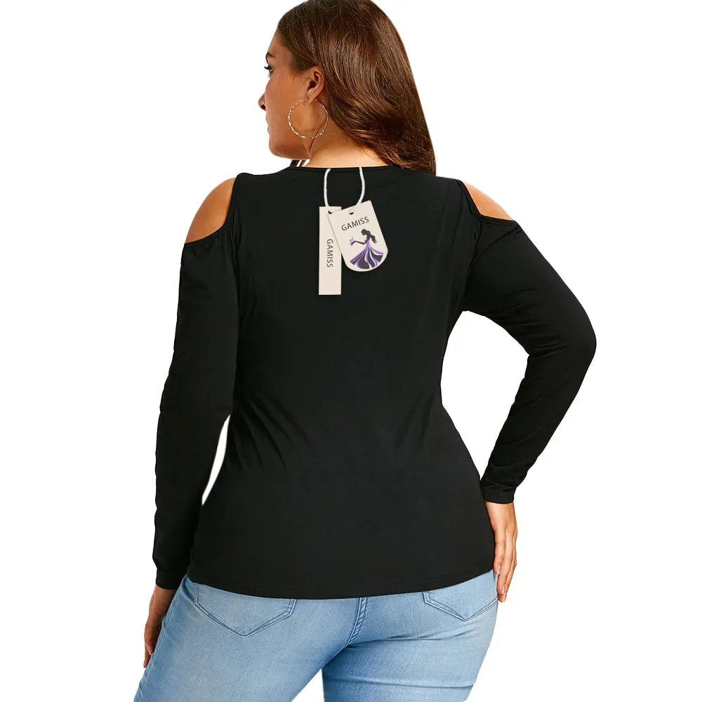 Plus Size Lace Up Cold Shoulder T-shirt 9575
