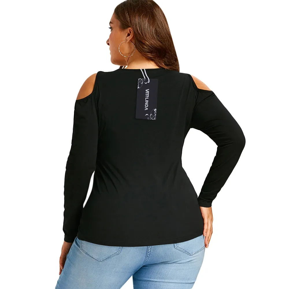 Plus Size Lace Up Cold Shoulder T-shirt 9575