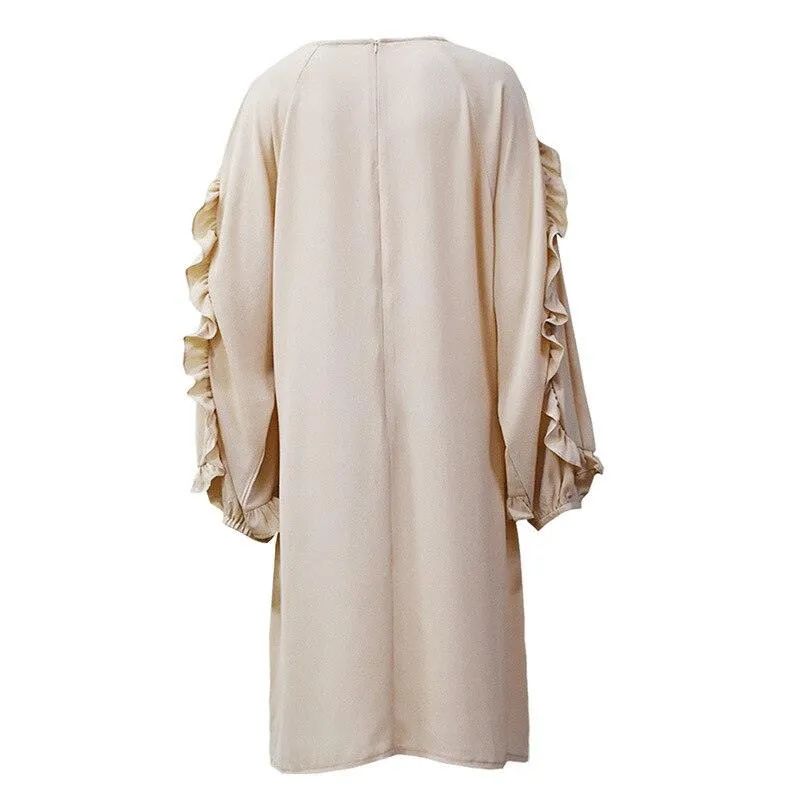 Plus Size O-Neck Long Sleeve Ruffles Blouse Shirt