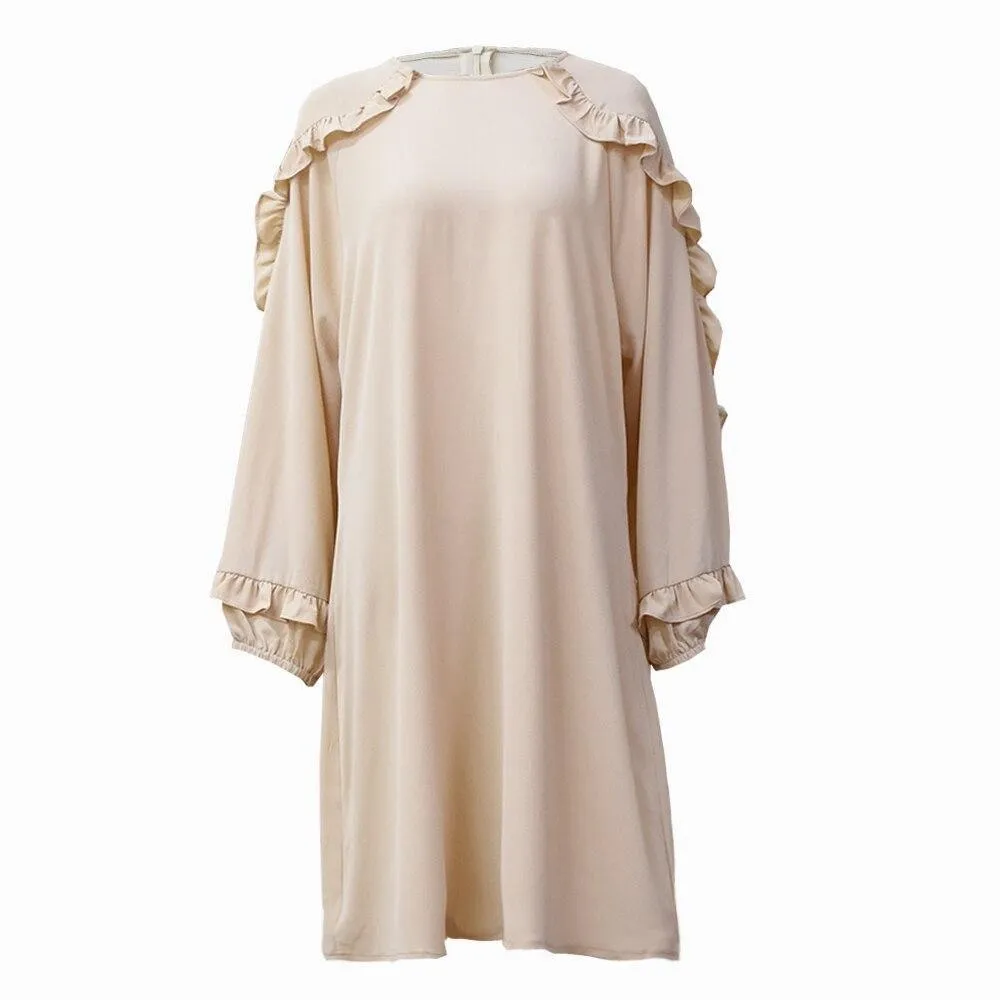 Plus Size O-Neck Long Sleeve Ruffles Blouse Shirt