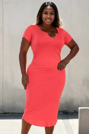 Plus Size Split Neck Bodycon Midi Dress